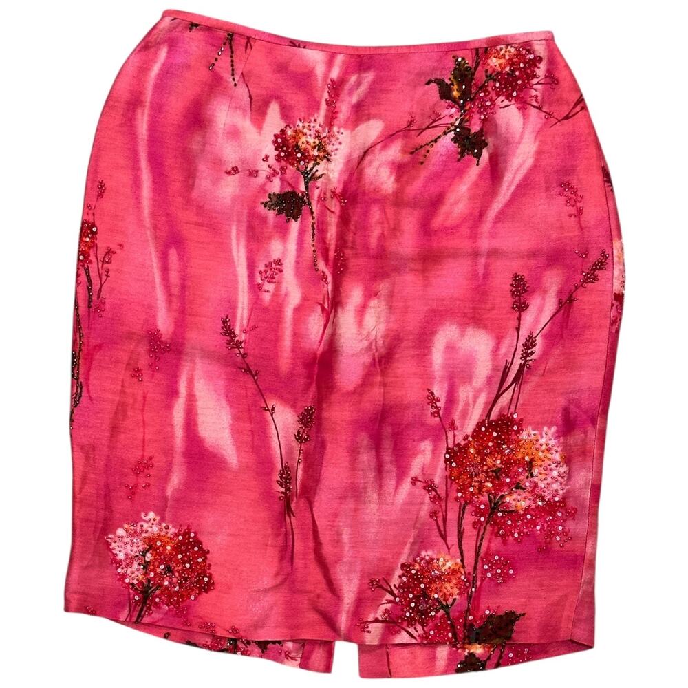 Lafayette 148 New York Floral Beaded Linen/Silk Pencil Skirt